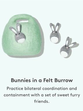 Lovevery Bunnies in a felt burrow w 3 bunnies
